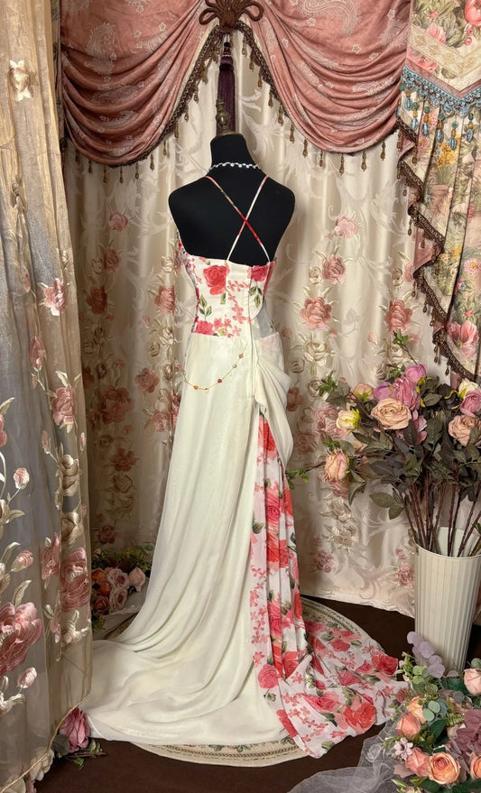 Glittering V-Neck Sheath Evening Gowns Beading Floral Print Sequins Prom Dress AP2756