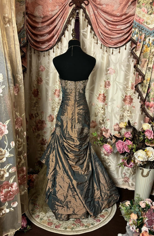 Pretty Strapless Mermaid Evening Gowns Appliques Sequins Beaded Prom Dress AP2759