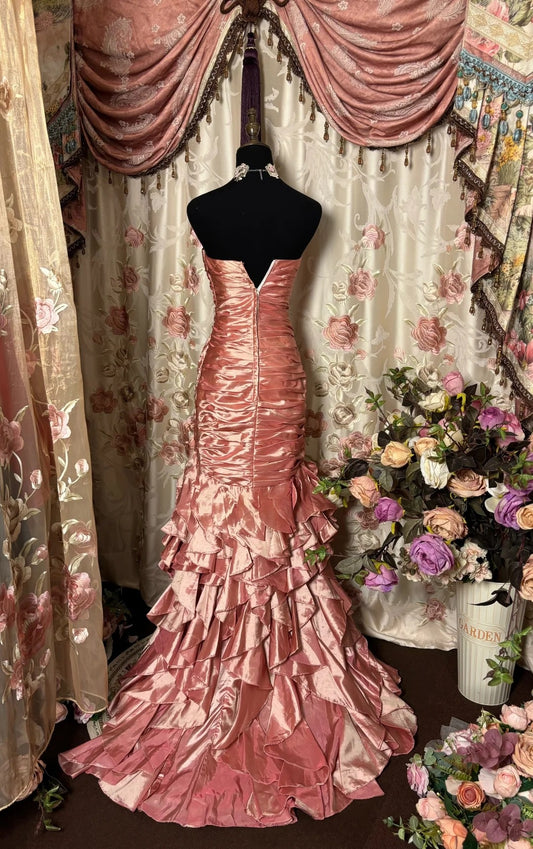 Minimalist Strapless Mermaid Evening Gowns Ruffled Prom Dress AP2797