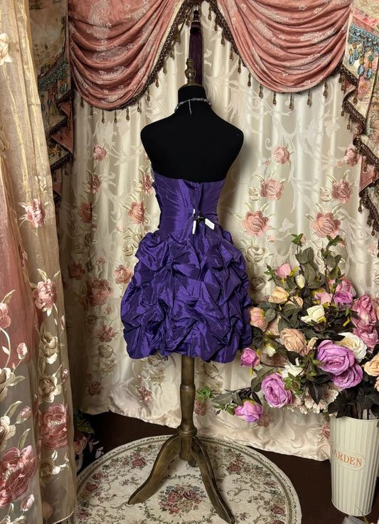 Fitted Strapless A-Line Purple Birthday Outfits Bow Beaded Crystals Sequins Homecoming Dress AP2806