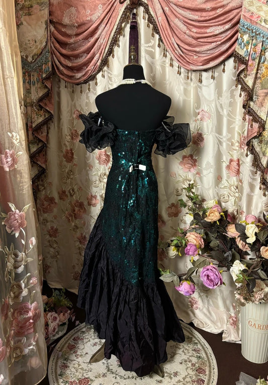 Princess Off-Shoulder Sheath Maxi Dress Sequins Beading Ruffles Prom Dress AP2813