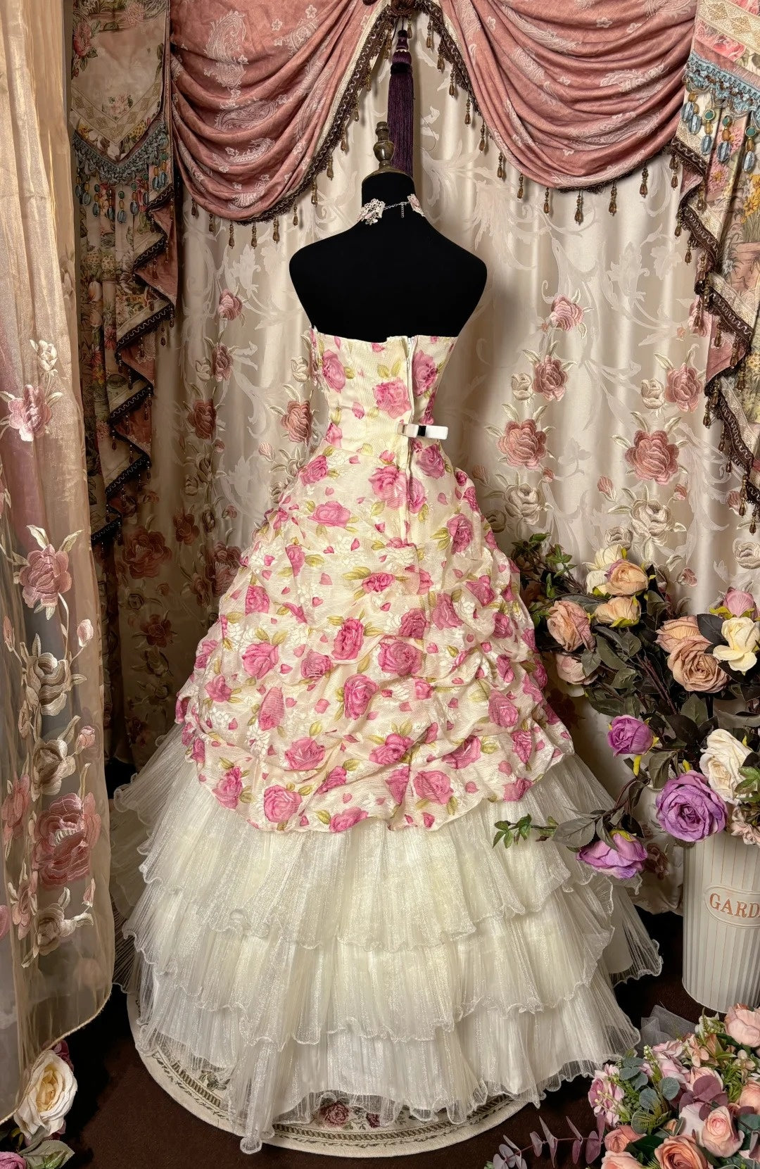 Pretty A-Line Strapless Evening Dresses Pearls Floral Prom Dress AP2814