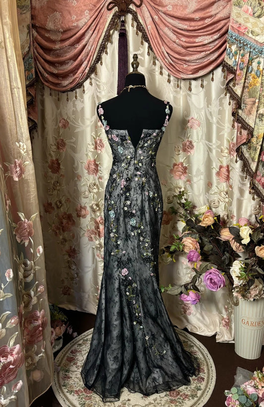 Fancy Mermaid Spaghetti Strap Long Prom Dress Appliques Beaded Sequins Evening Dresses AP2817