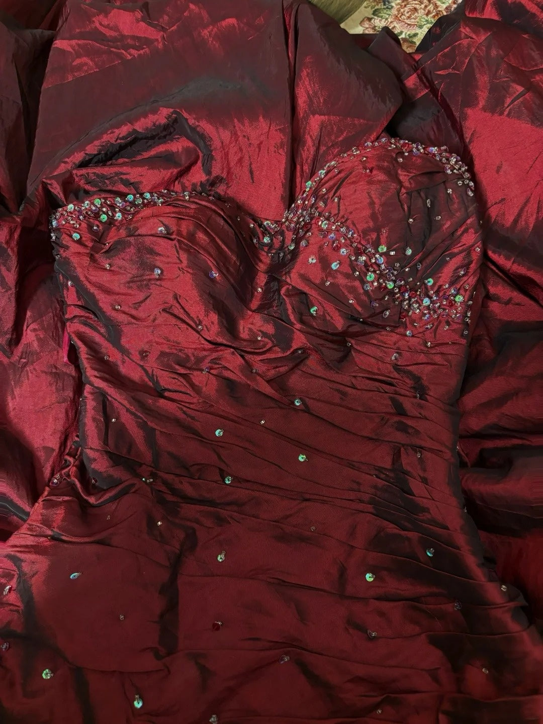 Fantastic Strapless A-Line Sweet 16th Gowns Sequins Beads Red Prom Dress AP2827