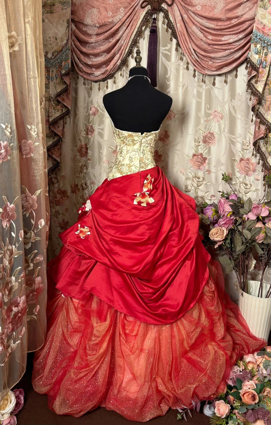 Cute A-Line Strapless Sweet 16th Gown Handmade Flowers Beading Appliques Sequins Prom Dress AP2831