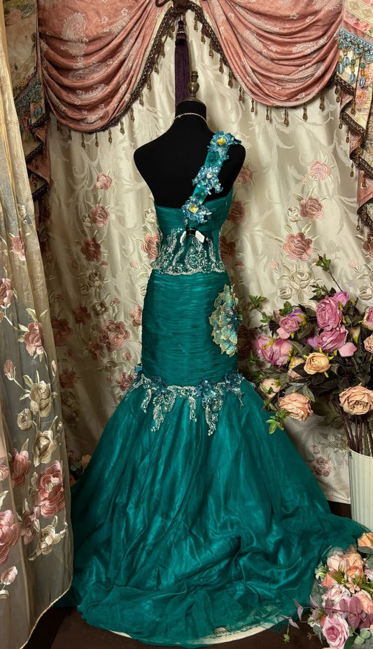 Glamorous One-Shoulder Mermaid Evening Gowns Rhinestones Applique Sequins Prom Dress AP2840