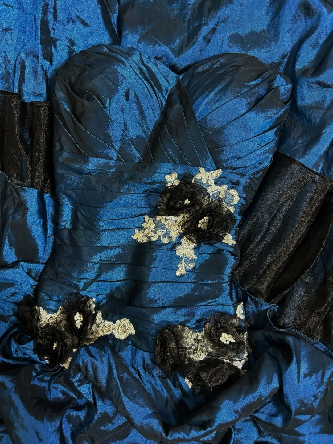 Pleated A-Line Strapless Sweet 16th Dress Appliques Blue Prom Dress AP2842