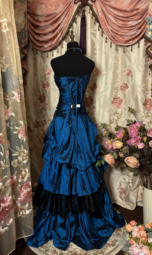 Pleated A-Line Strapless Sweet 16th Dress Appliques Blue Prom Dress AP2842