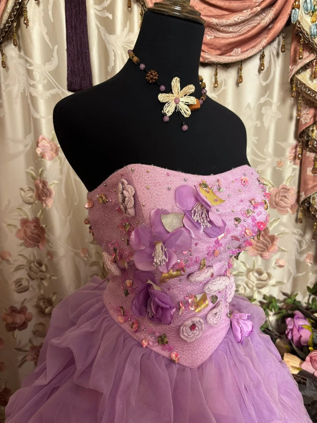 French Style A-Line Strapless Sweet 16th Dress Beads Handmade Flowers Tulle Prom Dress AP2847