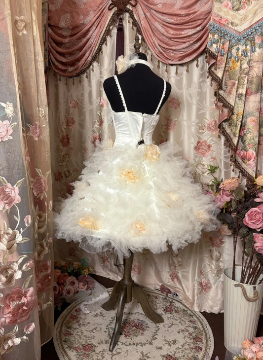 Adorable Spaghetti Straps A-Line Birthday Dresses Handmade Flowers Lace Tulle Crystal Homecoming Dress AP2852
