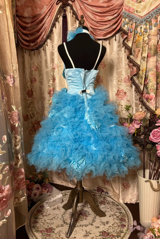 Playful Spaghetti Straps A-Line Birthday Dresses Crystals Lace Handmade Flowers Tulle Homecoming Dress AP2853