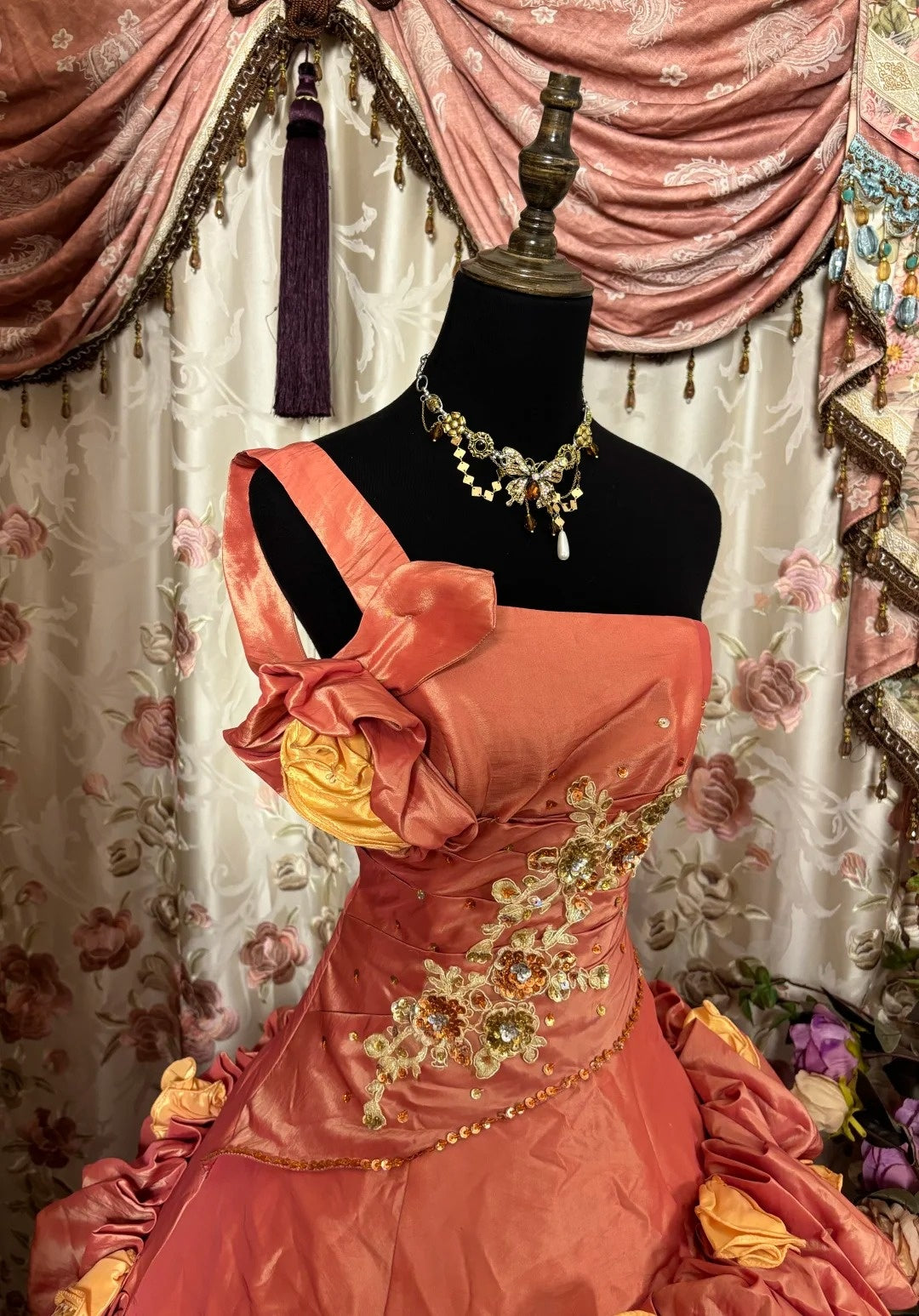 Sparkly A-Line One Shoulder Evening Dresses Handmade Flowers Crystals Sequins Prom Dress AP2854