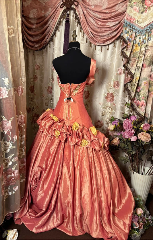 Sparkly A-Line One Shoulder Evening Dresses Handmade Flowers Crystals Sequins Prom Dress AP2854