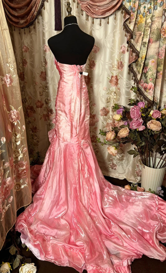 Charming Mermaid Strapless Formal Dresses Beading Handmade Flowers Pleated Prom Dress AP2856