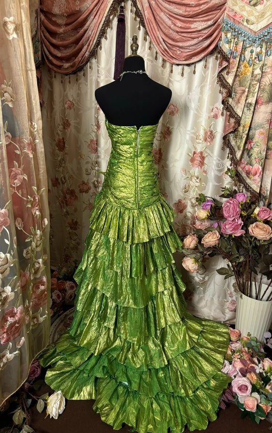 Pretty Strapless Sheath Formal Dresses Beading Handmade Flowers Slit Ruffled Prom Dress AP2869