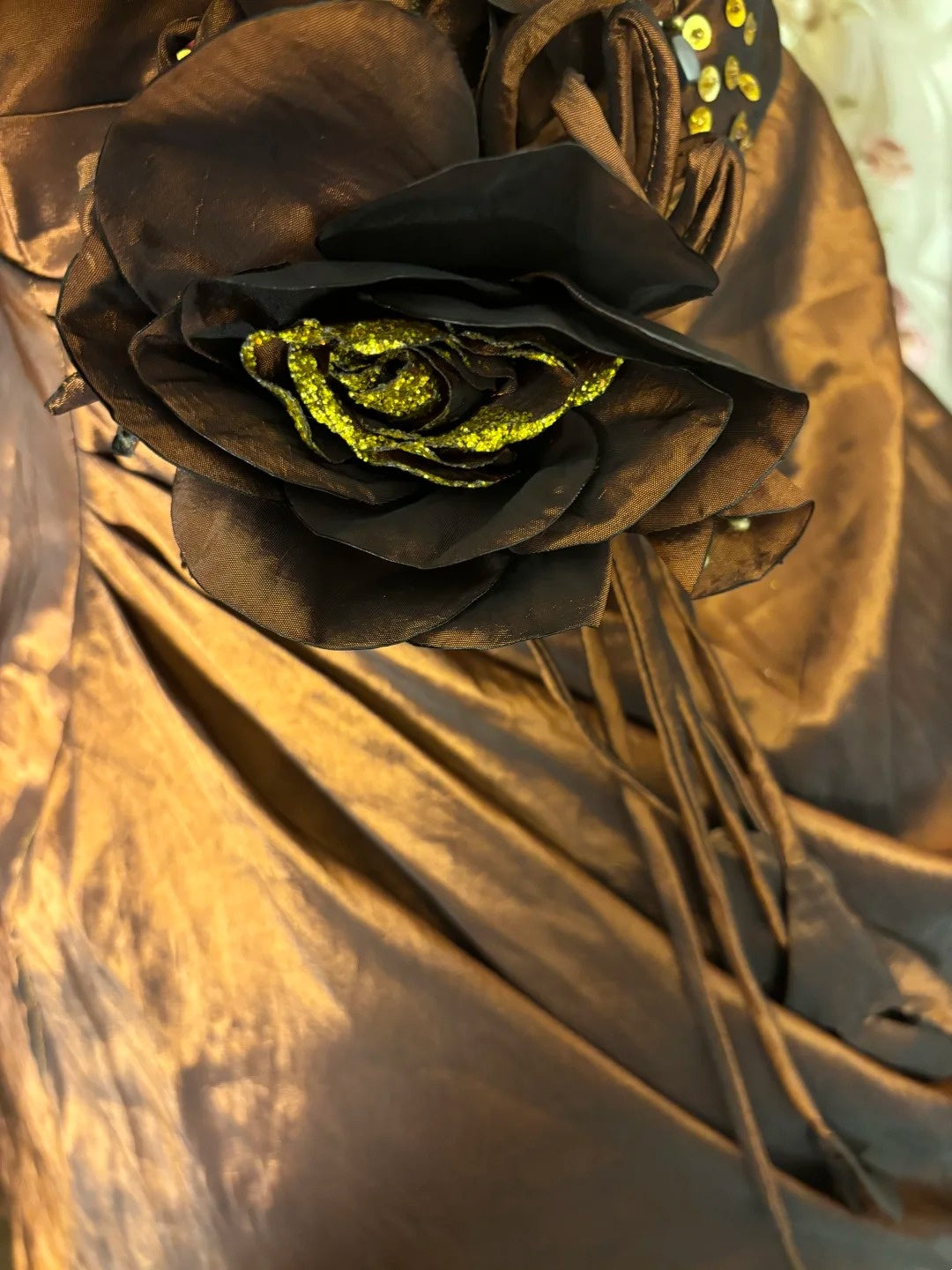 New Spaghetti Strap A-Line Prom Dress Sequins Handmade Flowers Formal Dresses AP2872