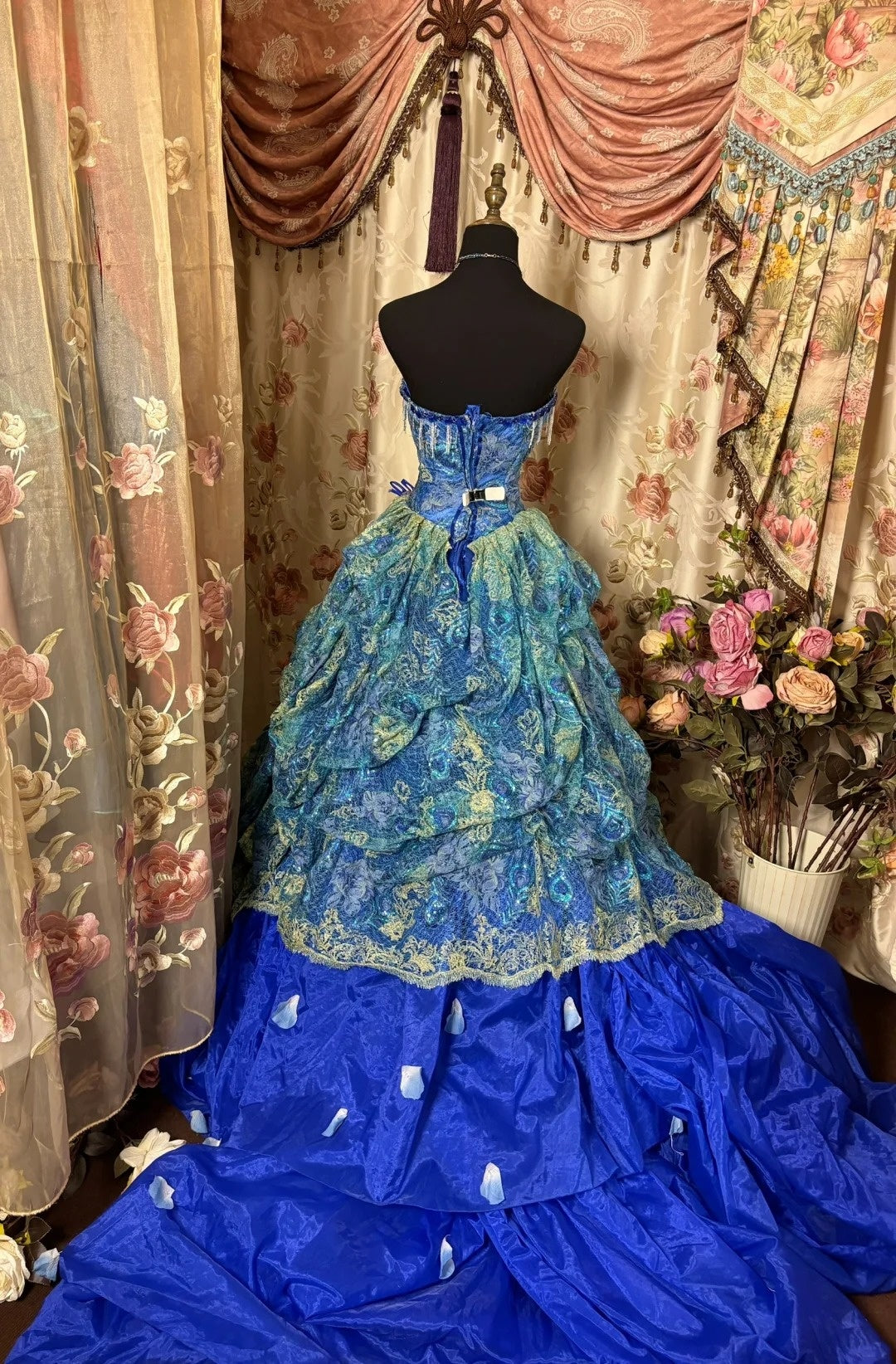 Chic A-Line Strapless Sweet 16th Dress Beading Petals Lace Sequins Prom Dress AP2875