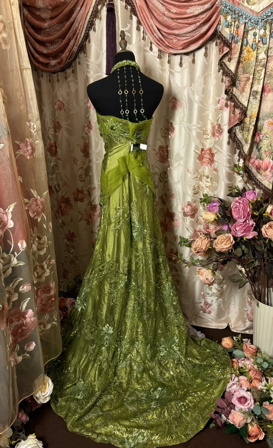 Graceful Sheath Halter Neck Formal Dresses Rhinestones Sequins Appliques Prom Dress AP2878