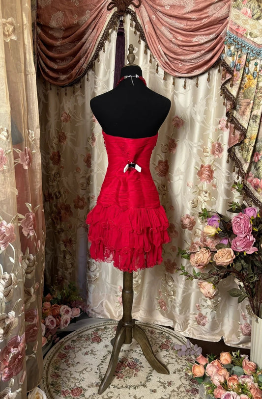 Elegant Strapless A-Line Birthday Outfits Beading Red Tiered Homecoming Dress AP2879