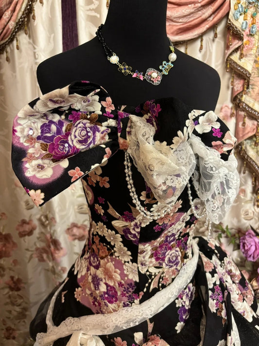 Glamorous A-Line Strapless Sweet 16th Gowns Sequins Lace Sequins Bow Beading Prom Dress AP2894