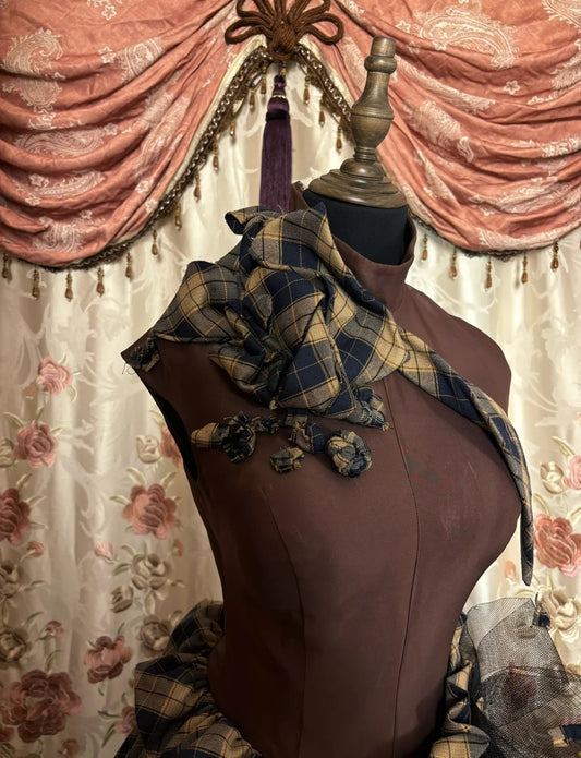 Novelty High Collar A-Line Sweet 16th Dress Bows 3D Floral Plaid Prom Dress AP2897