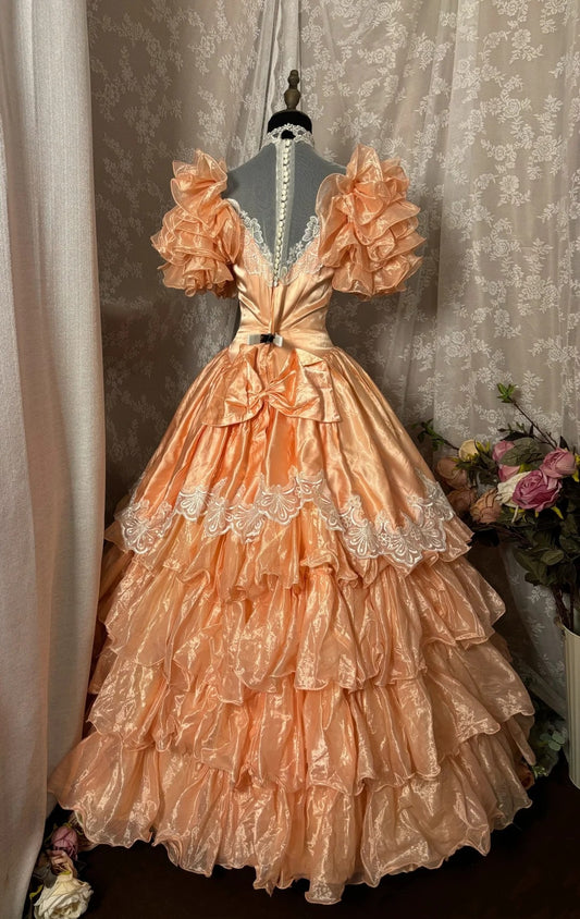 Sparkly A-Line High Collar Sweet 16th Gowns Short Ruffled Sleeve Bow Beads Lace Prom Dress AP2906