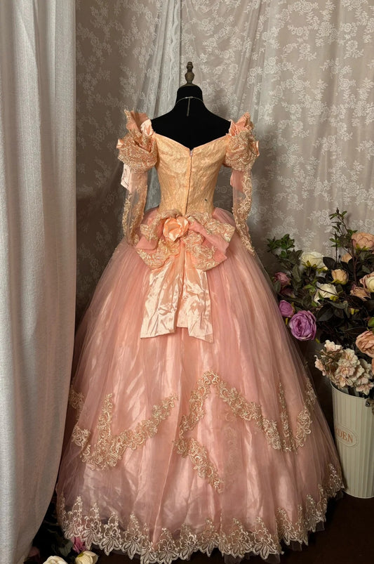 Glittering Sweetheart Neck A-Line Evening Gowns Sequins Beading Appliques Long Lace Sleeve Prom Dress AP2921