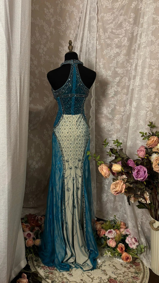 Luxury Halter Neck Sheath Evening Gowns Beading Rhinestone Prom Dress AP2932