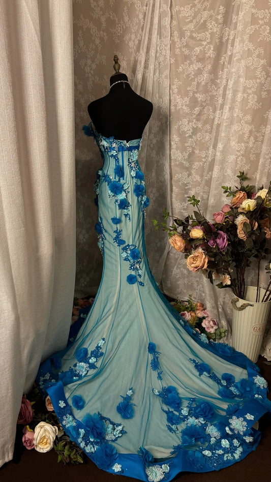 Classical Strapless Mermaid Sweet 16th Gowns Sequins Handmade Flowers Beads Prom Dress AP2935