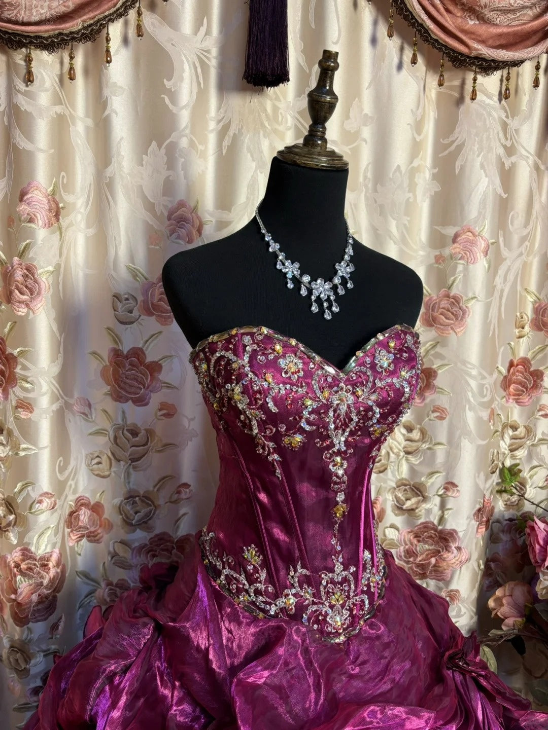 Maximalism A-Line Strapless Ball Gowns Handmade Flowers Crystals Sequins Prom Dress AP2973