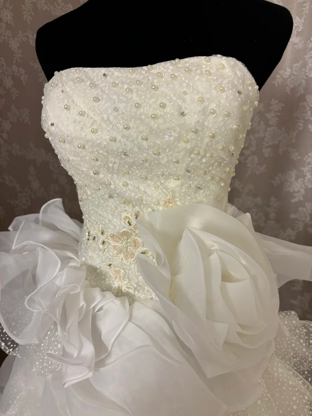 Alluring A-Line Strapless Bridal Gowns Handmade Flowers Beads Sequins Wedding Dress AP2995