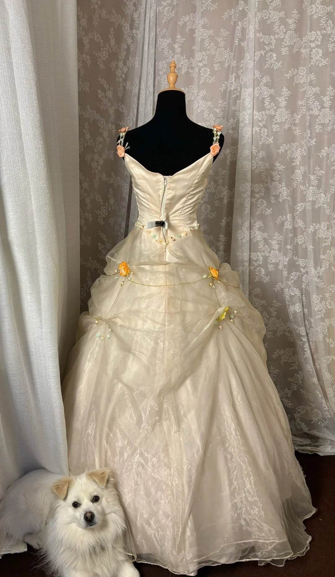 Chic Spaghetti Straps A-Line Sweet 16th Dress 3D Floral Beads Tulle Prom Dress AP3033