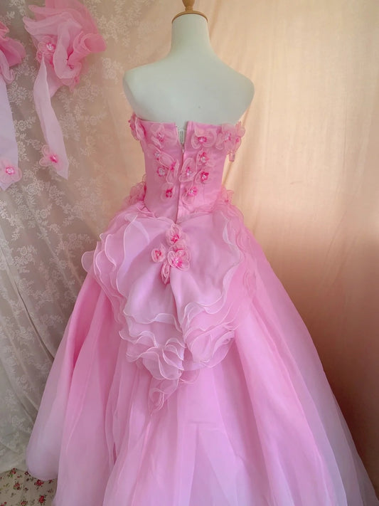 Ombre Strapless A-Line Sweet 16th Gowns Pearls Handmade Flowers Prom Dress AP3062