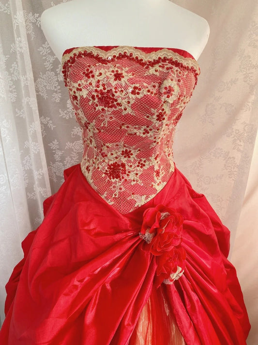 Playful Strapless A-Line Sweet 16th Dresses Lace Sequins Appliques Handmade Flowers Prom Dress AP3066