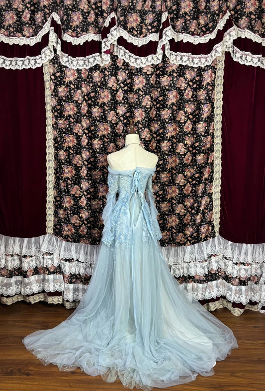 Maximalism Off-Shoulder A-Line Evening Gowns Long Sleeve Sequins Beads Embroidery Prom Dress AP3078