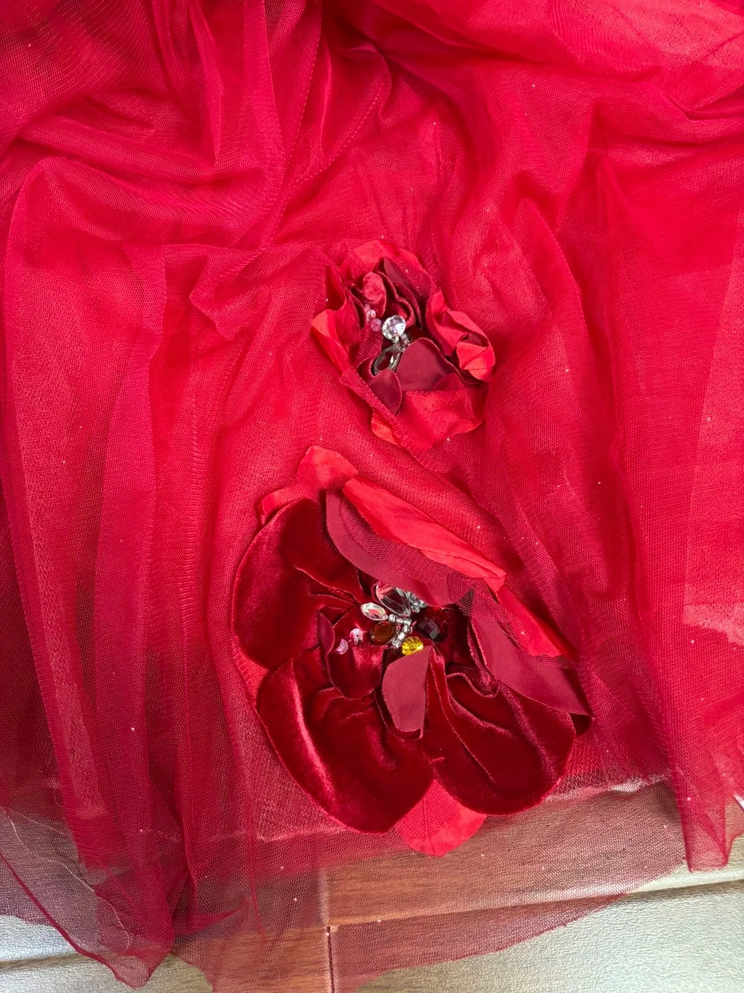 Hot Girls Strapless A-Line Sweet 16th Dresses Rhinestones Sequins Handmade Flowers Red Prom Dress AP3082