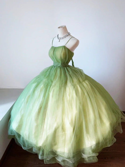 Minimalist A-Line Spaghetti Strap Prom Dress Tulle Evening Dresses AP3107