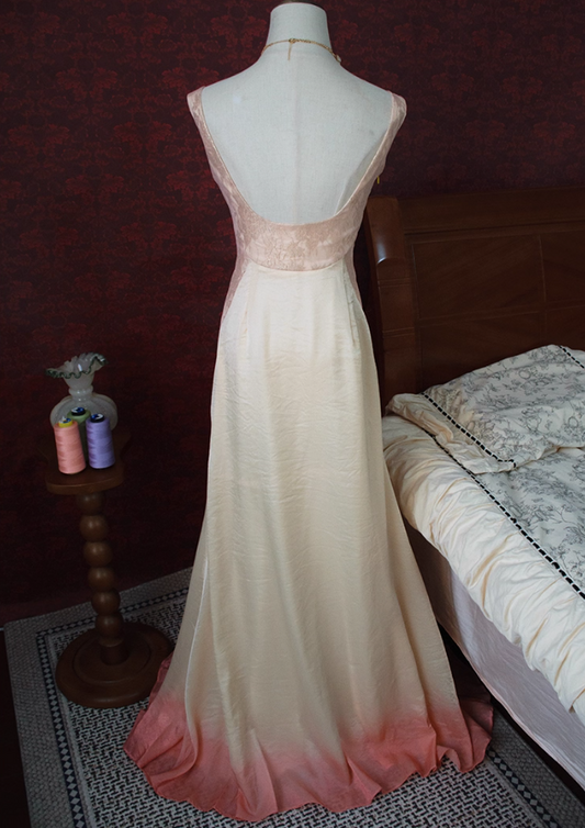 Trendy Sheath Spaghetti Strap Ombre Evening Gowns Appliques Beads Backless Prom Dress AP3126