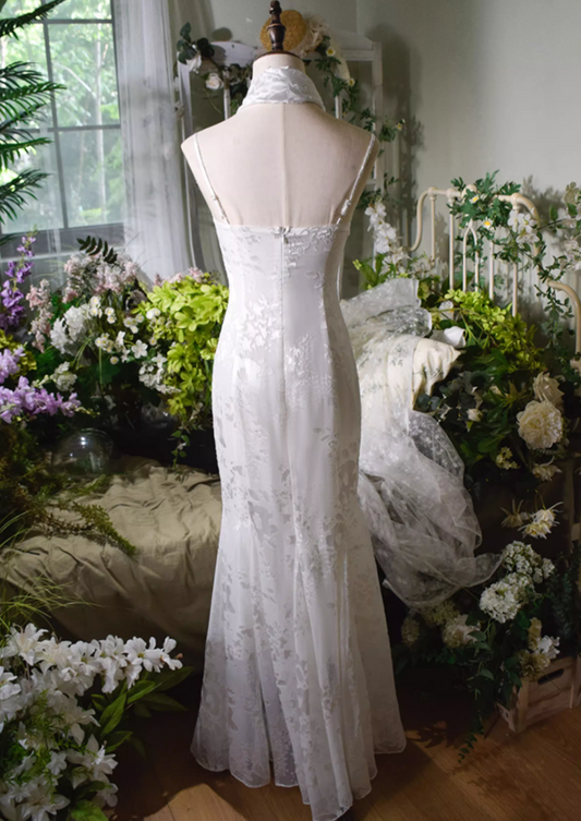 Princess Spaghetti Strap Mermaid Bridal Gowns Floral Texture Wedding Dress AP3131