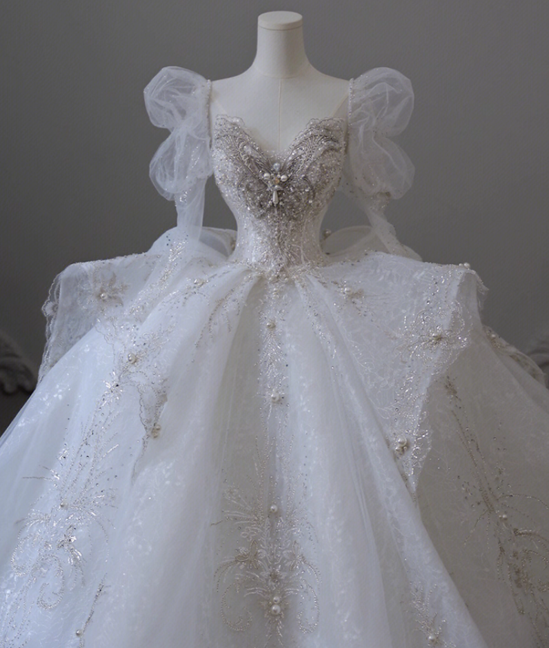 Elegant A-Line V Neck Bridal Gowns Beading Appliques Long Sleeve Wedding Dress AP3146