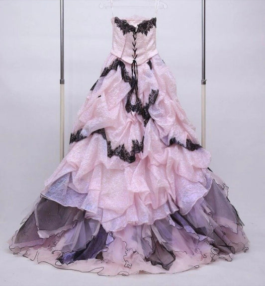 Charming Strapless A-Line Long Sweet 16th Gowns Lace Handmade Flowers Beads Prom Dress AP3166