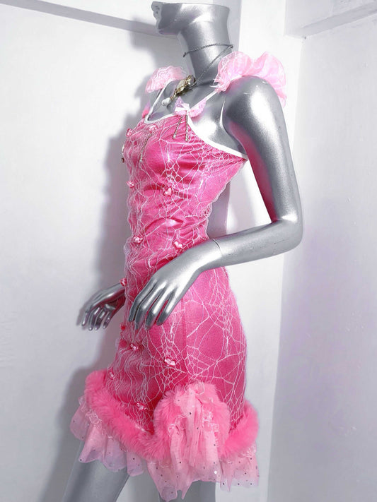 Ornate Spaghetti Straps Sheath Birthday Gowns Sequins Beading Bows Ruffled Tulle Homecoming Dress AP3191