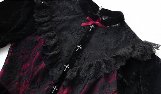 Alluring Jewel Neck A-Line Birthday Gowns Long Sleeve Bows Lace Velvet Homecoming Dress AP3206