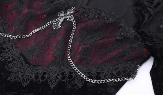 Gorgeous Sweetheart Neck Mermaid Evening Dresses Lace Chain Long Sleeve Velvet Prom Dress AP3207