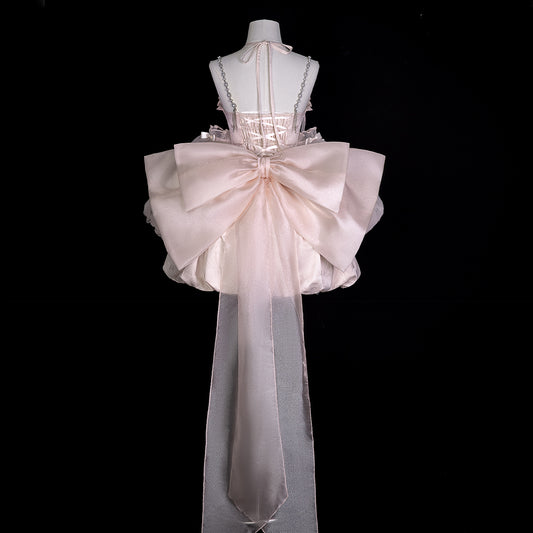 Playful Spaghetti Straps A-Line Birthday Dress Bow Beading Crystals Homecoming Dress AP3225