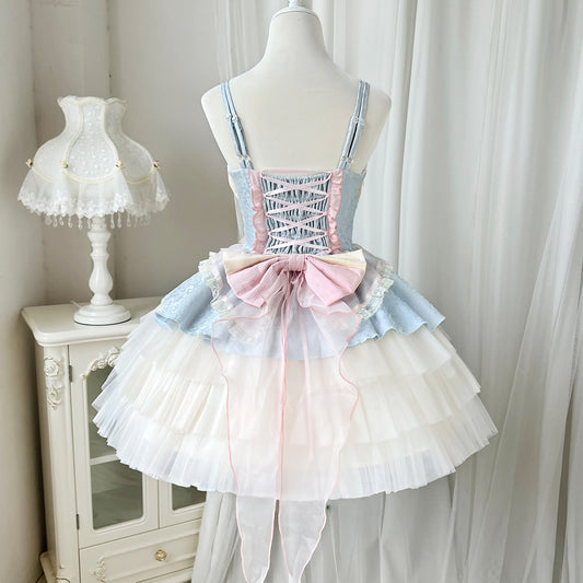 Attractive Spaghetti Straps A-Line Birthday Dress Appliques Bows Lace Tiered Tulle Homecoming Dress AP3233