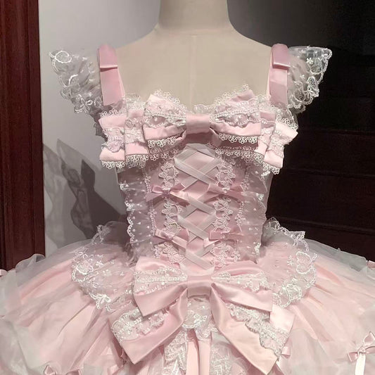 Ornate A-Line Spaghetti Straps Birthday Dress Tiered Tulle Lace Bows Homecoming Dress AP3245