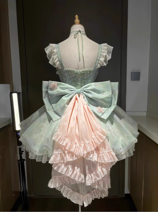 Luxury A-Line Spaghetti Straps Birthday Dress Bow Pearls Appliques Homecoming Dress AP3251