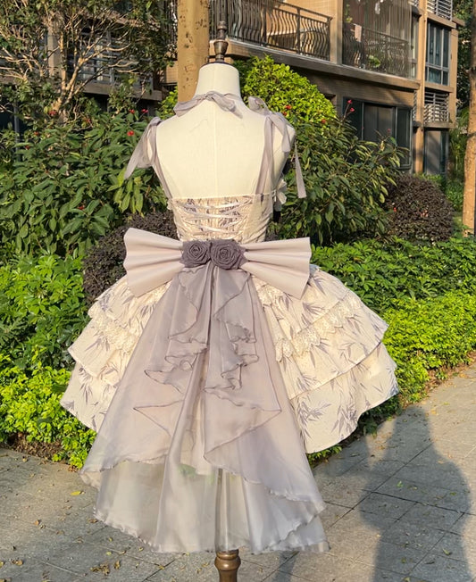 Sweet A-Line Spaghetti Straps Tiered Birthday Dress Lace Bows Handmade Flowers Homecoming Dress AP3255