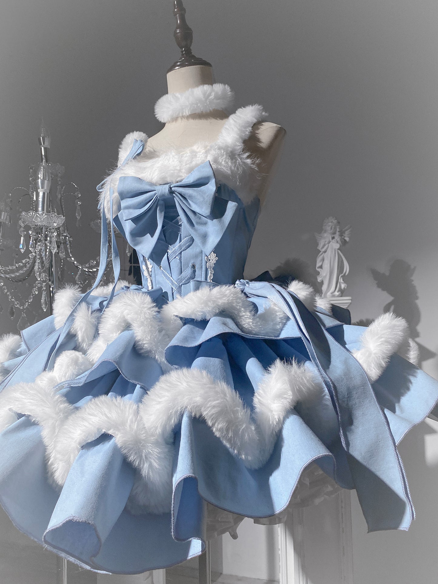 Gorgeous A-Line Spaghetti Straps Birthday Dress Bows Fur Appliques Homecoming Dress AP3263